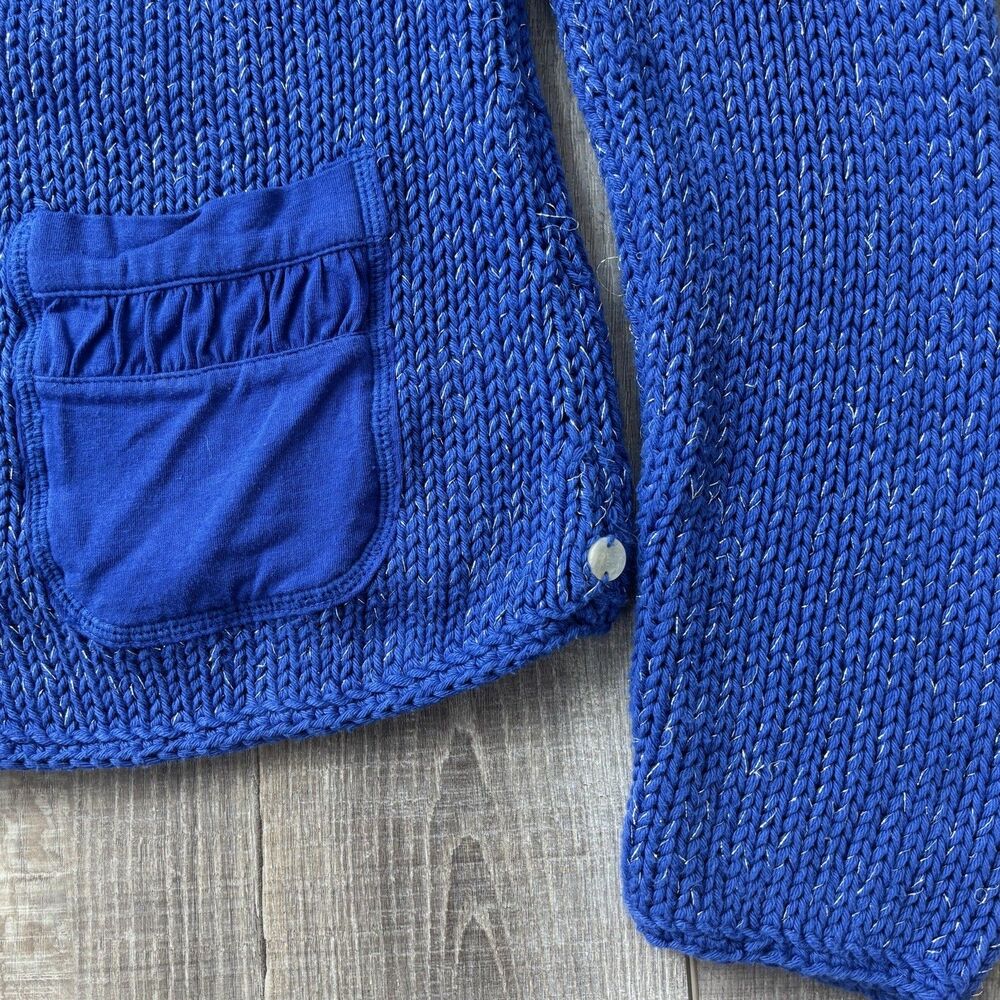 Brooch Button Handknit Womens Cotton Cardigan Size SP Blue Granny Cottagecore - Picture 6 of 12